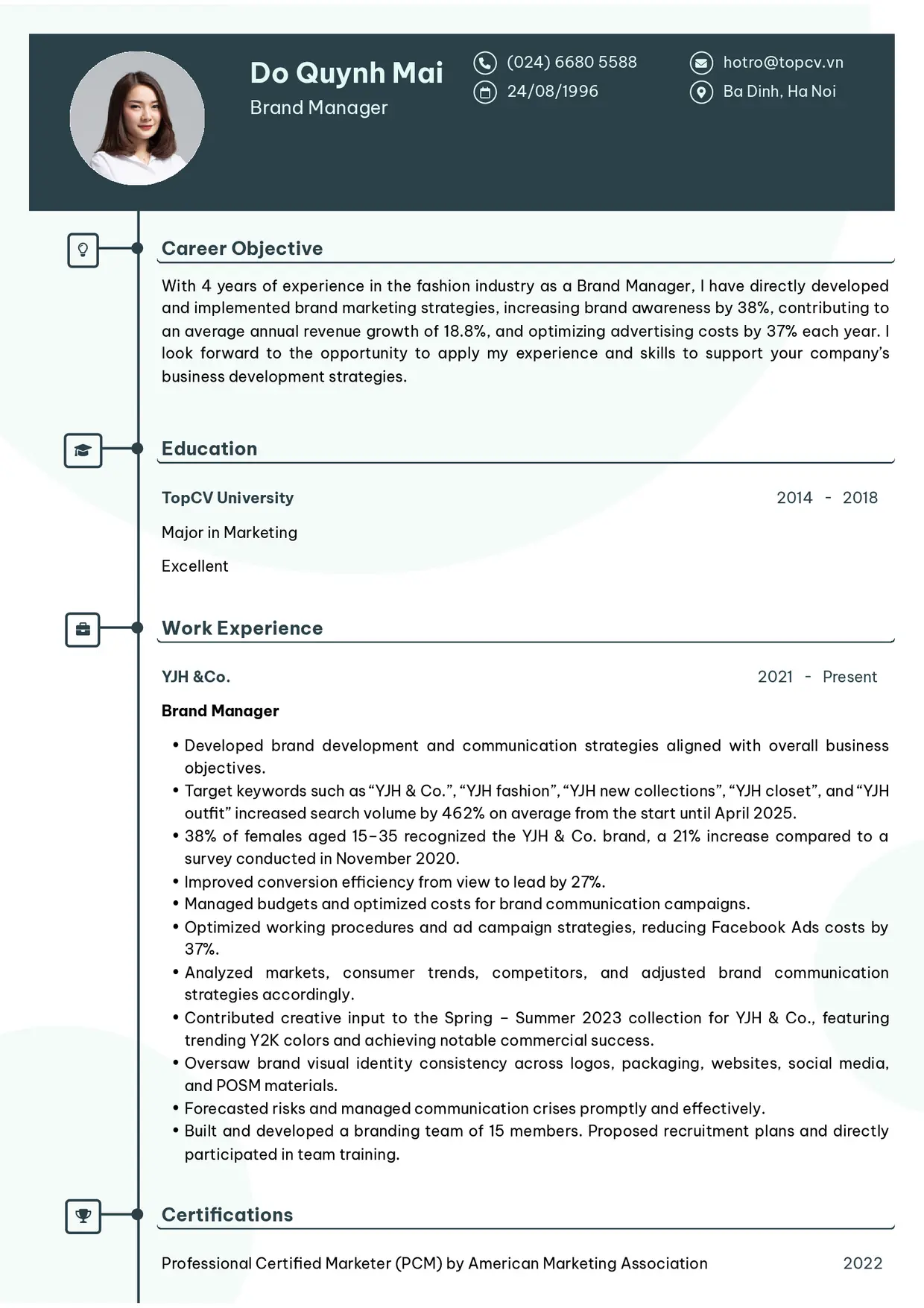 Mẫu CV xin việc Brand manager style Cao Cấp