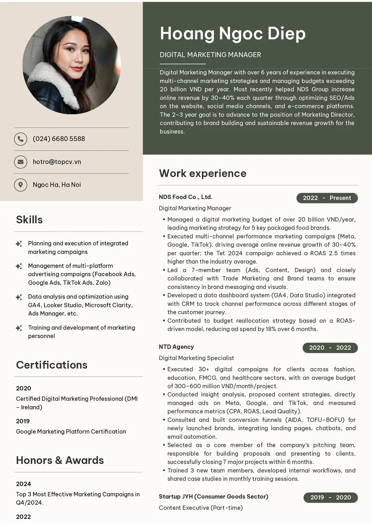 Mẫu CV xin việc Digital Marketing Manager