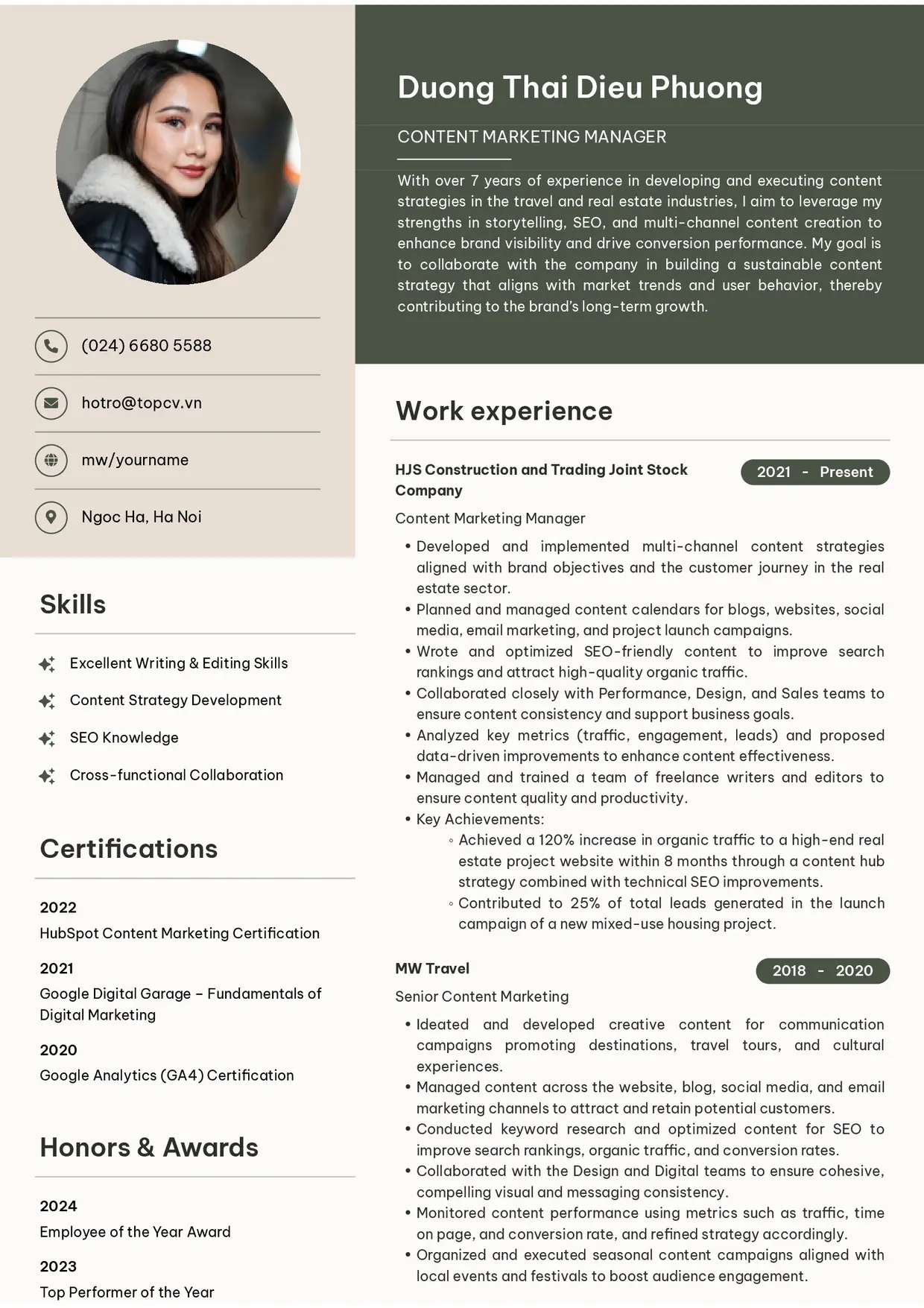 Mẫu CV xin việc Content Marketing Manager