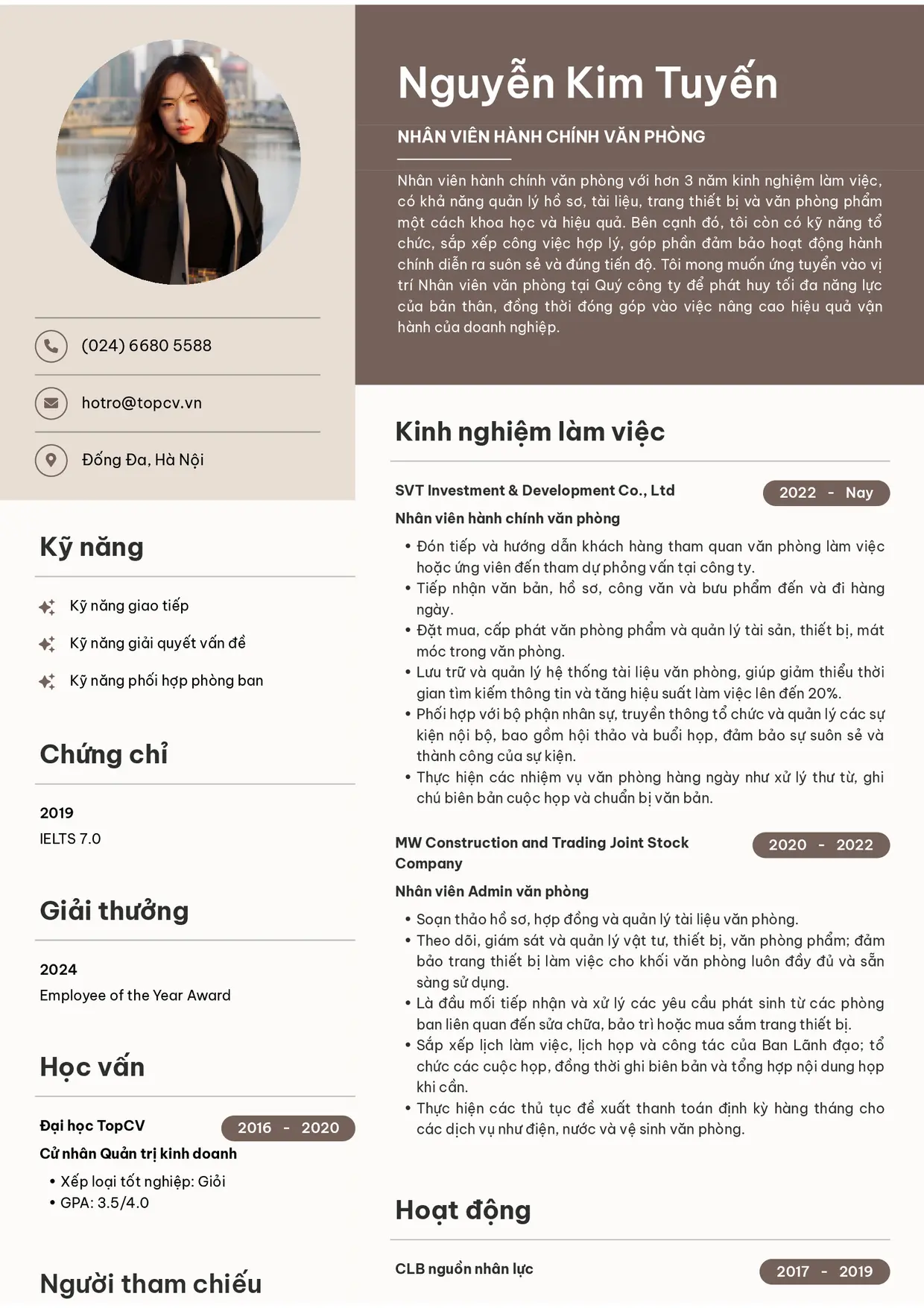 Mẫu CV xin việc Nhân viên văn phòng