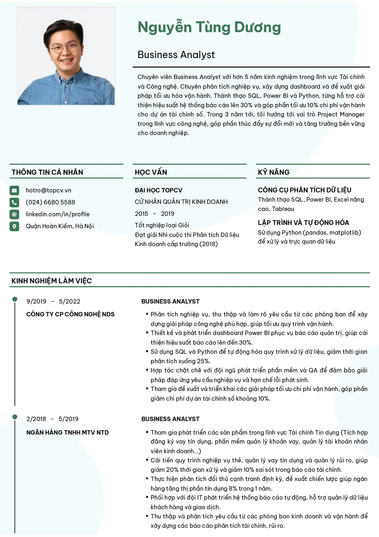 Mẫu CV xin việc Business Analyst