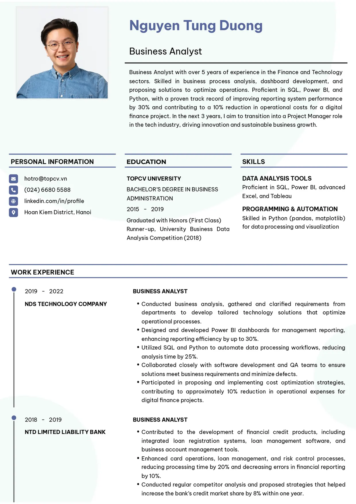 Mẫu CV xin việc Business Analyst style Thanh lịch
