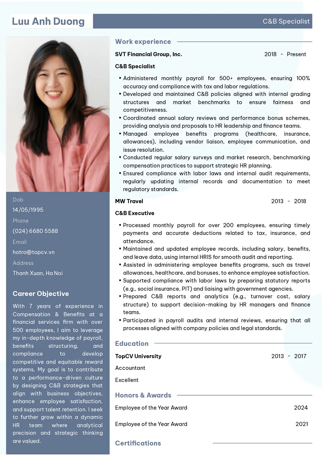 Mẫu CV xin việc C&B style Chuyên Nghiệp 1