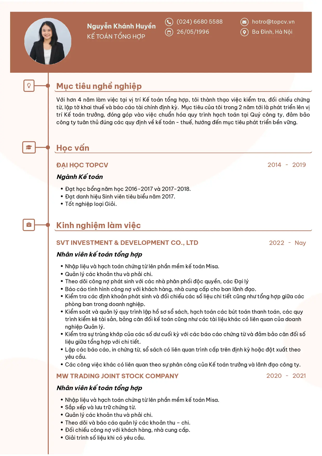 Mẫu CV xin việc Kế toán tổng hợp