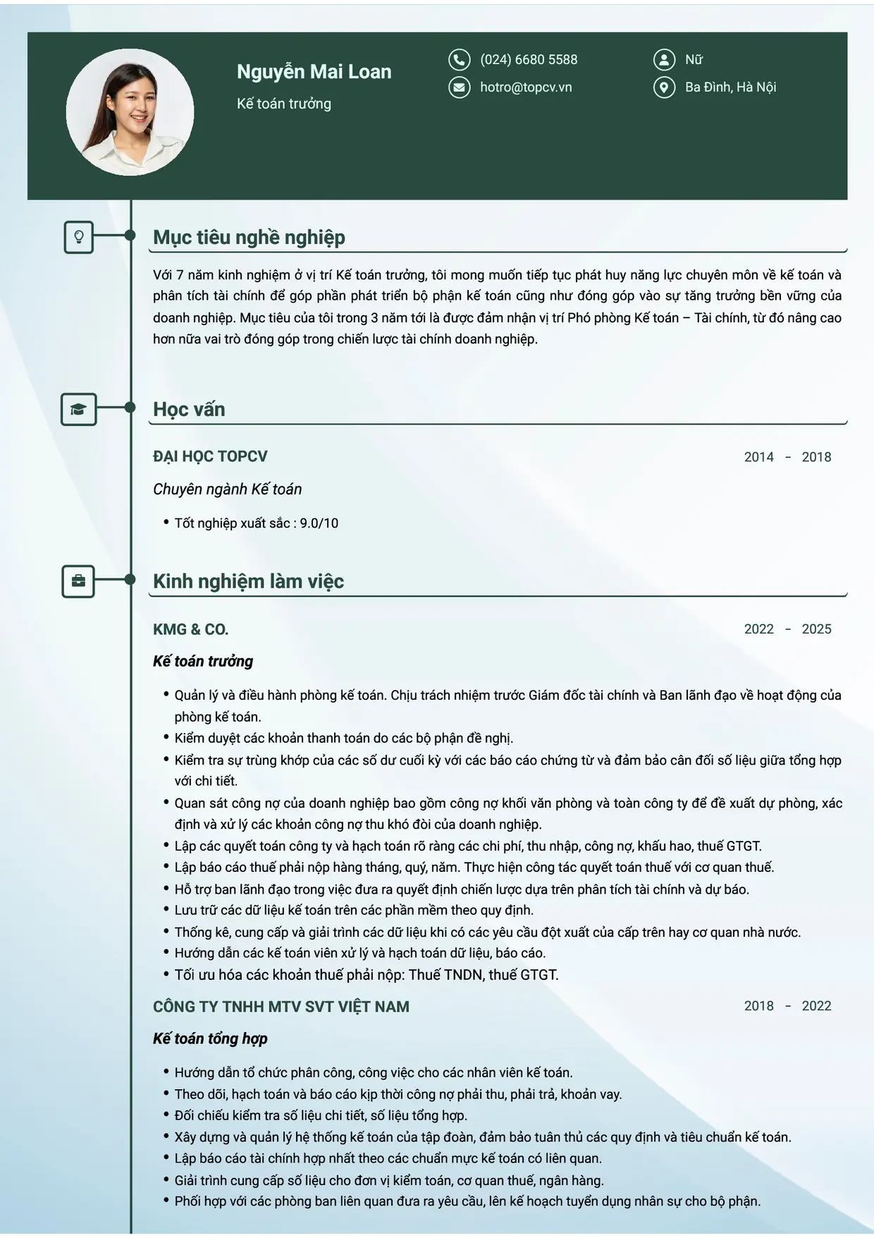 Mẫu CV xin việc Kế toán trưởng
