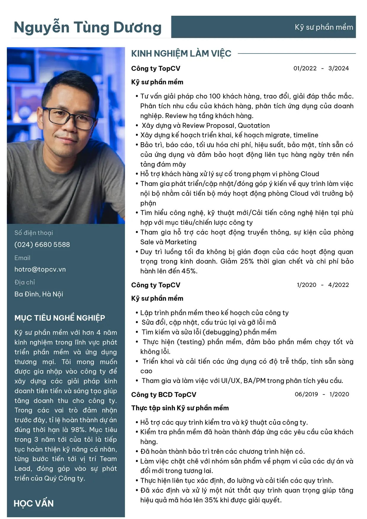 Mẫu CV xin việc Kỹ sư phần mềm