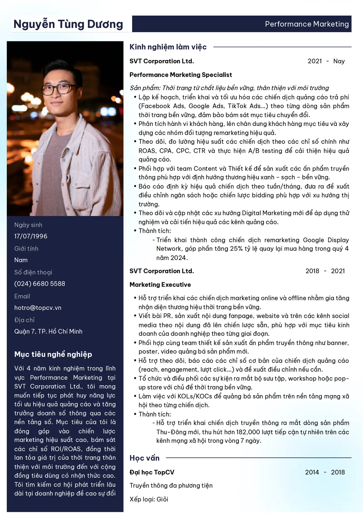 Mẫu CV xin việc Chuyên viên Performance Marketing