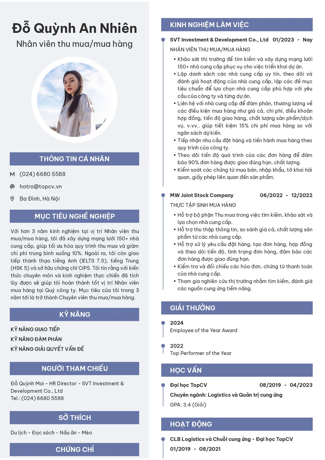 Mẫu CV xin việc Nhân viên thu mua/mua hàng
