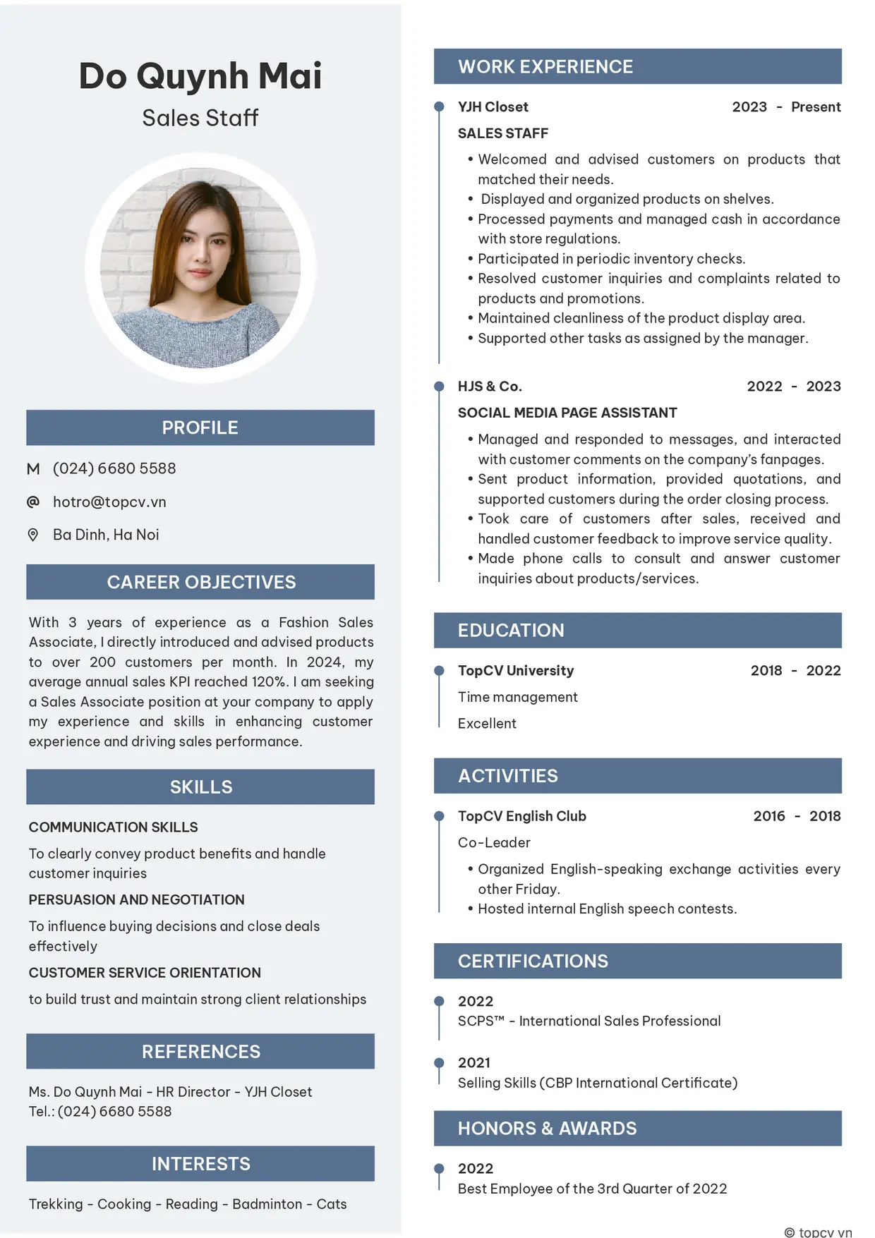 Mẫu CV xin việc Nhân viên bán hàng