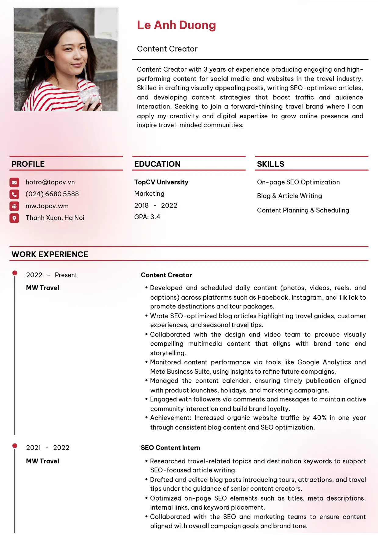 Mẫu CV xin việc Content Creator style Thanh lịch