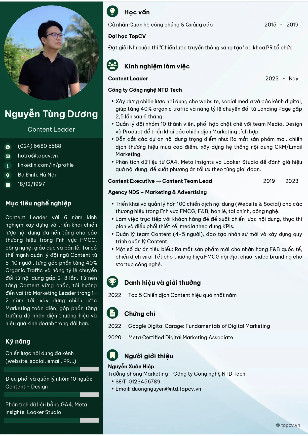 Mẫu CV Content Leader style Ấn tượng 2
