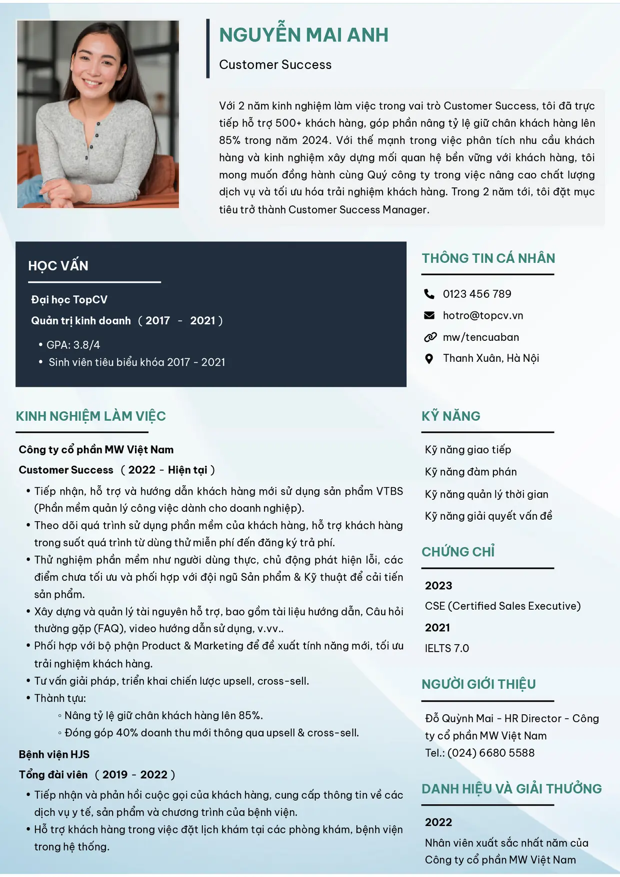 Mẫu CV xin việc Customer Success