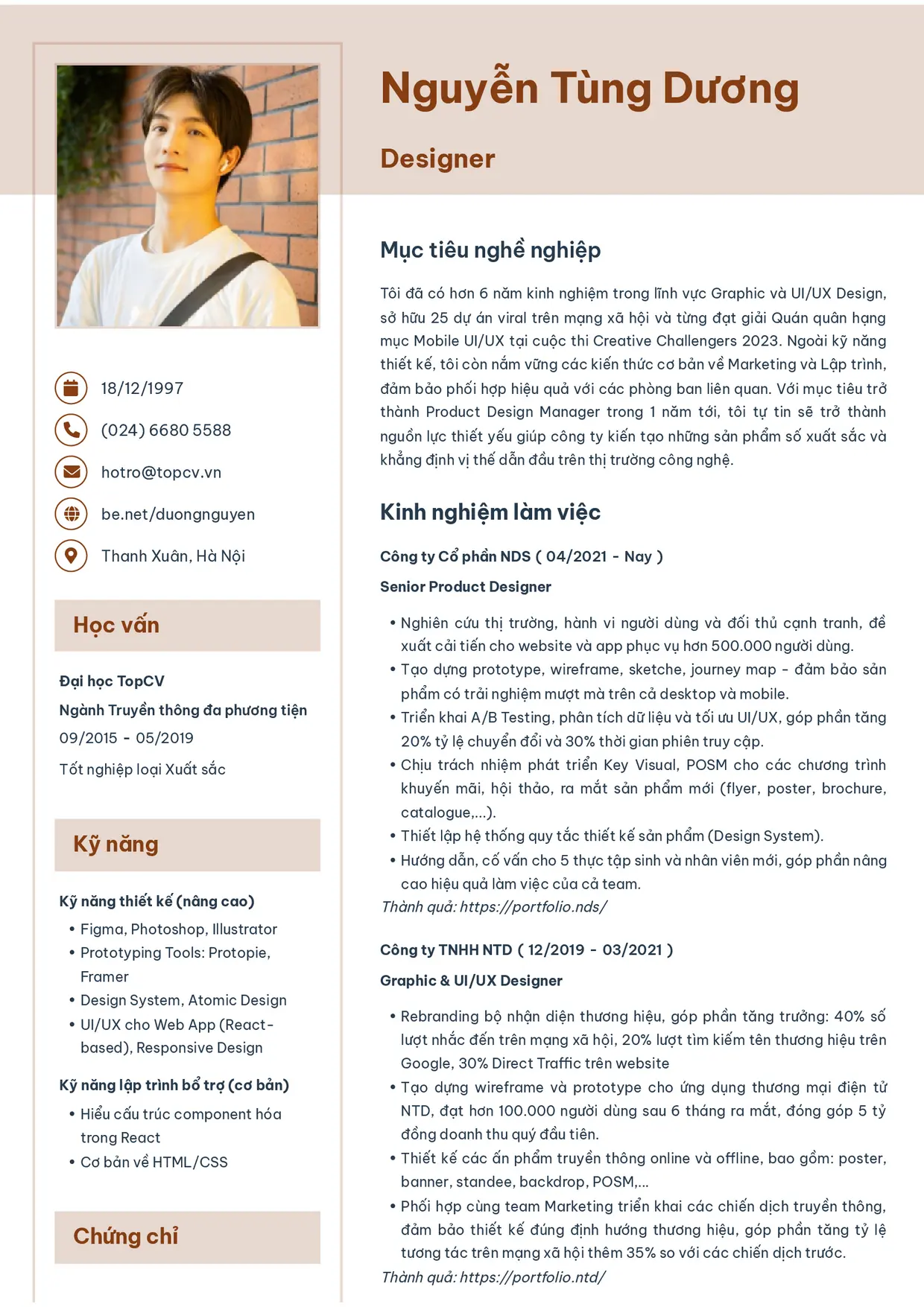 Mẫu CV xin việc Designer style Thanh nhã
