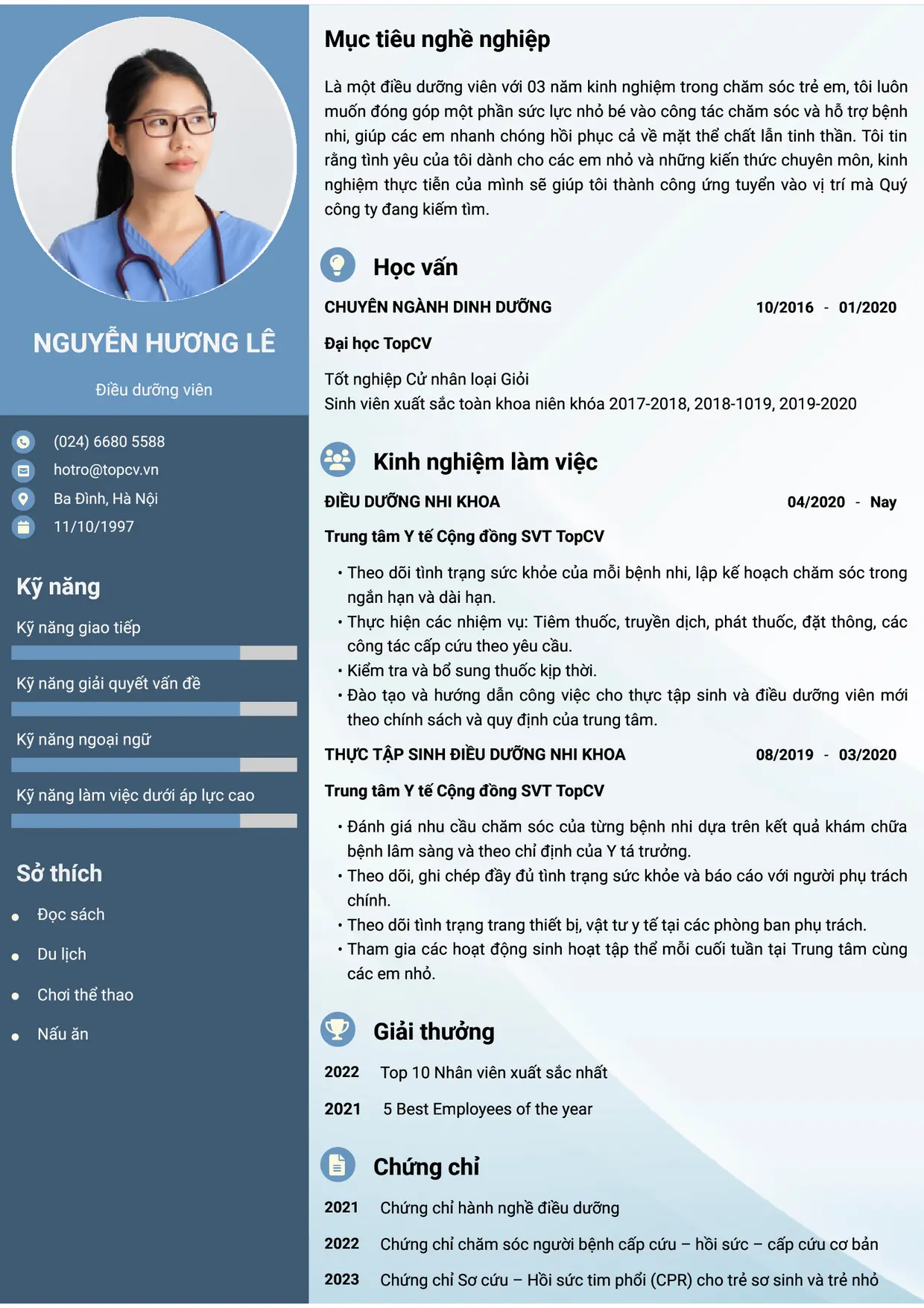 Mẫu CV xin việc Điều dưỡng style Ấn tượng 2