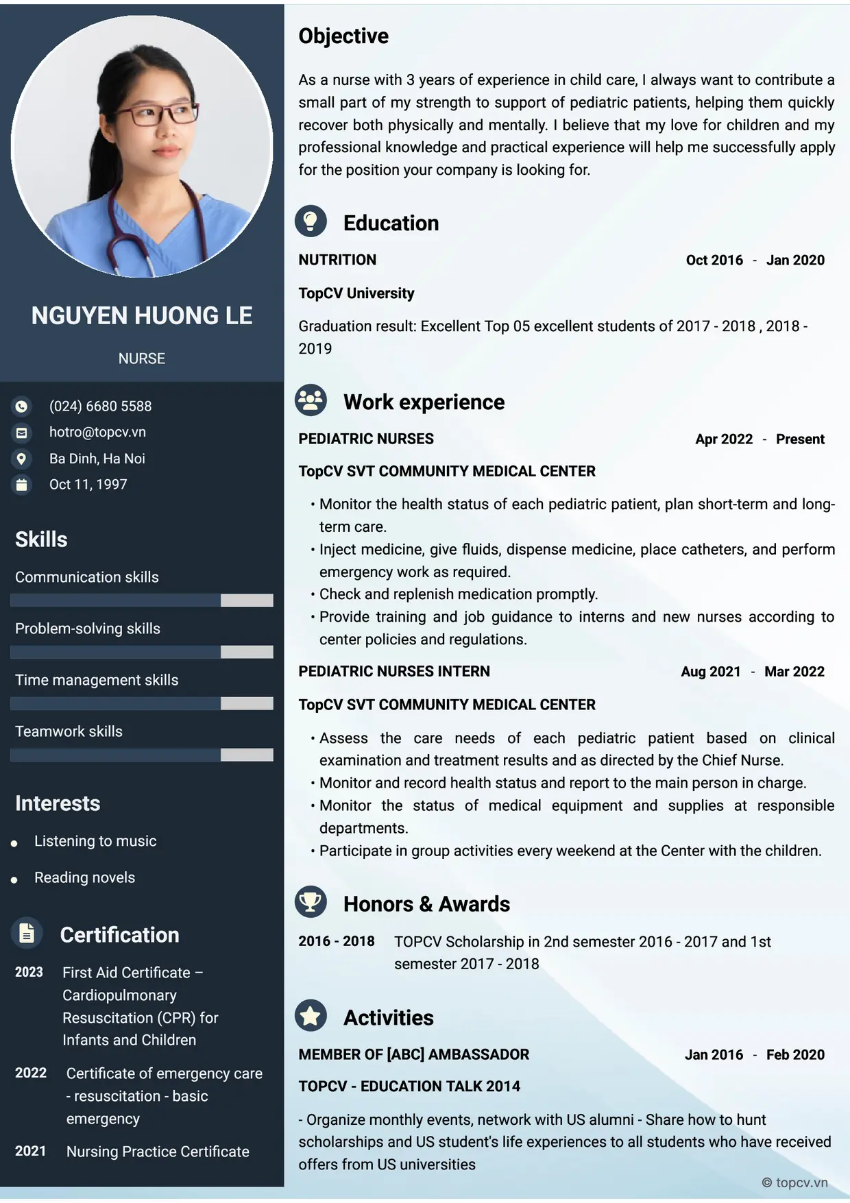Mẫu CV xin việc Điều dưỡng style Ấn tượng 2