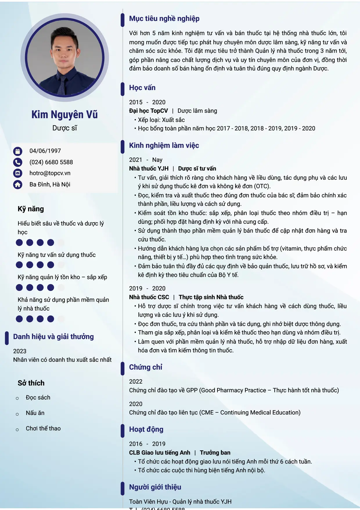 Mẫu CV Dược sĩ style Ấn tượng 4