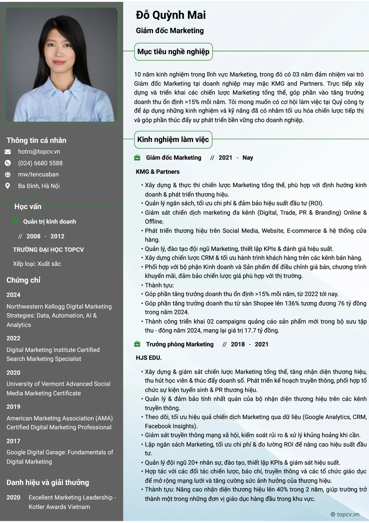 Mẫu CV xin việc Giám đốc Marketing style Thành đạt