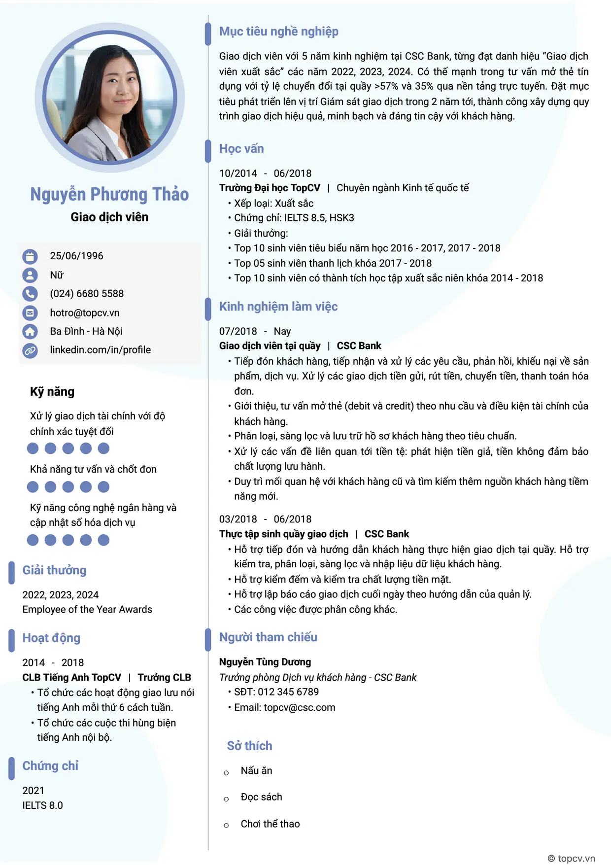 Mẫu CV Giao dịch viên style Ấn tượng 4