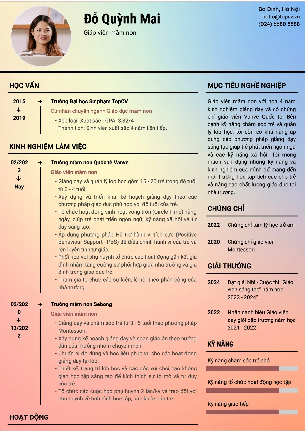 Mẫu CV Giáo viên mầm non style Dòng Thời Gian