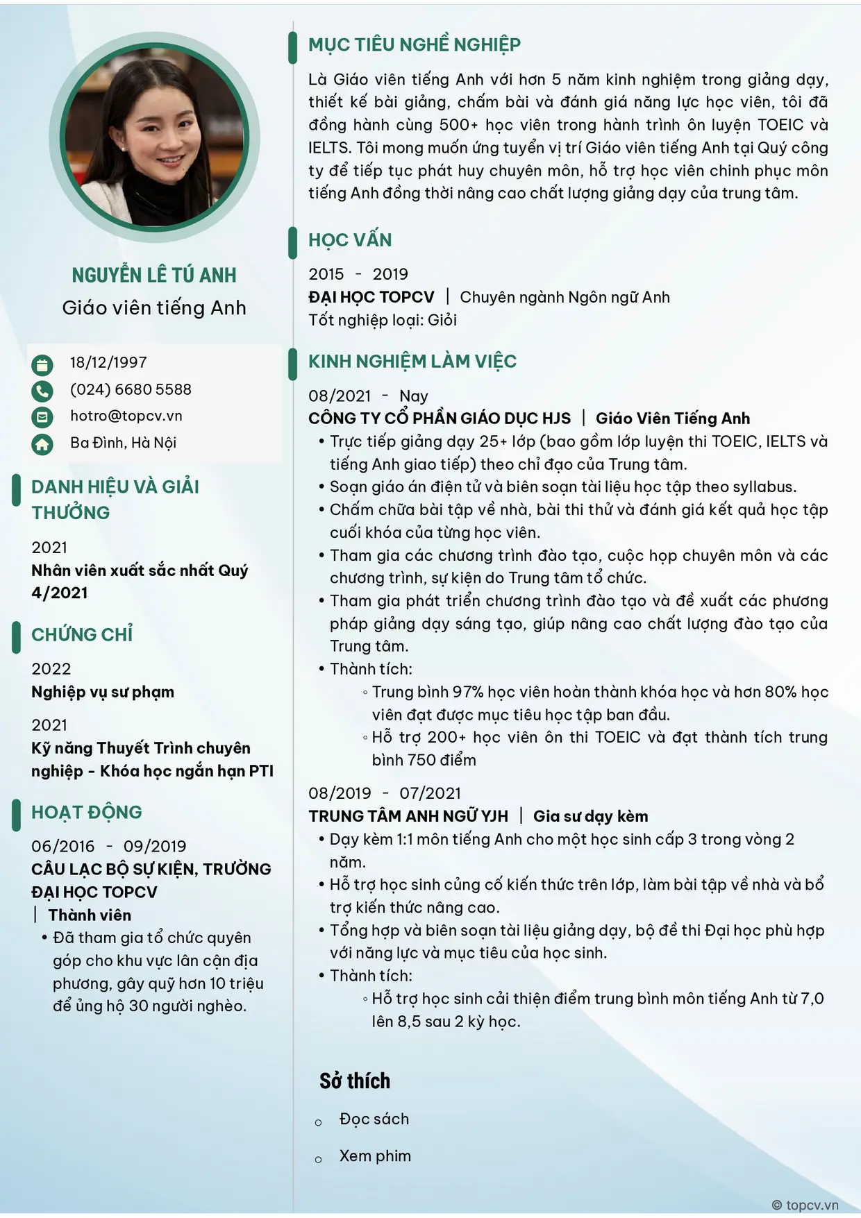 Mẫu CV Giáo viên tiếng Anh style Ấn tượng 4