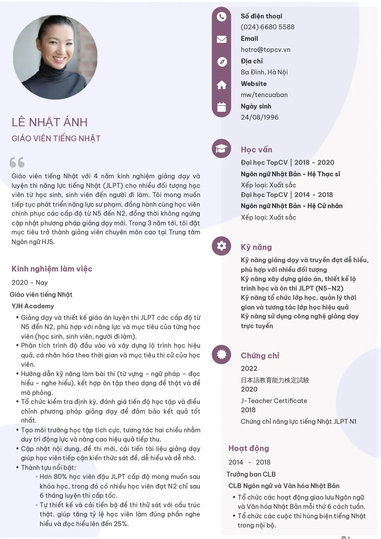 Mẫu CV Giáo viên tiếng Nhật style Basic 4