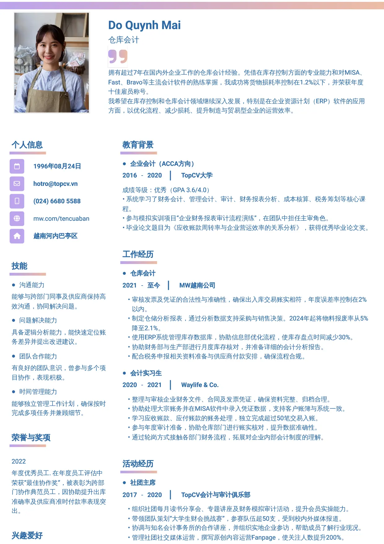 Mẫu CV xin việc tiếng Trung - Gradient 1
