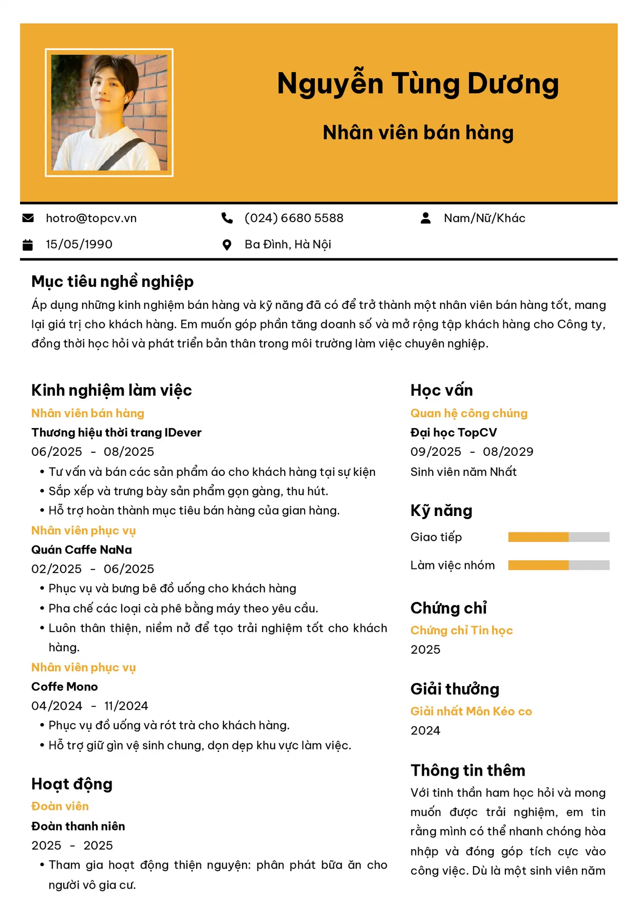 Mẫu CV xin việc Hiện Đại 4