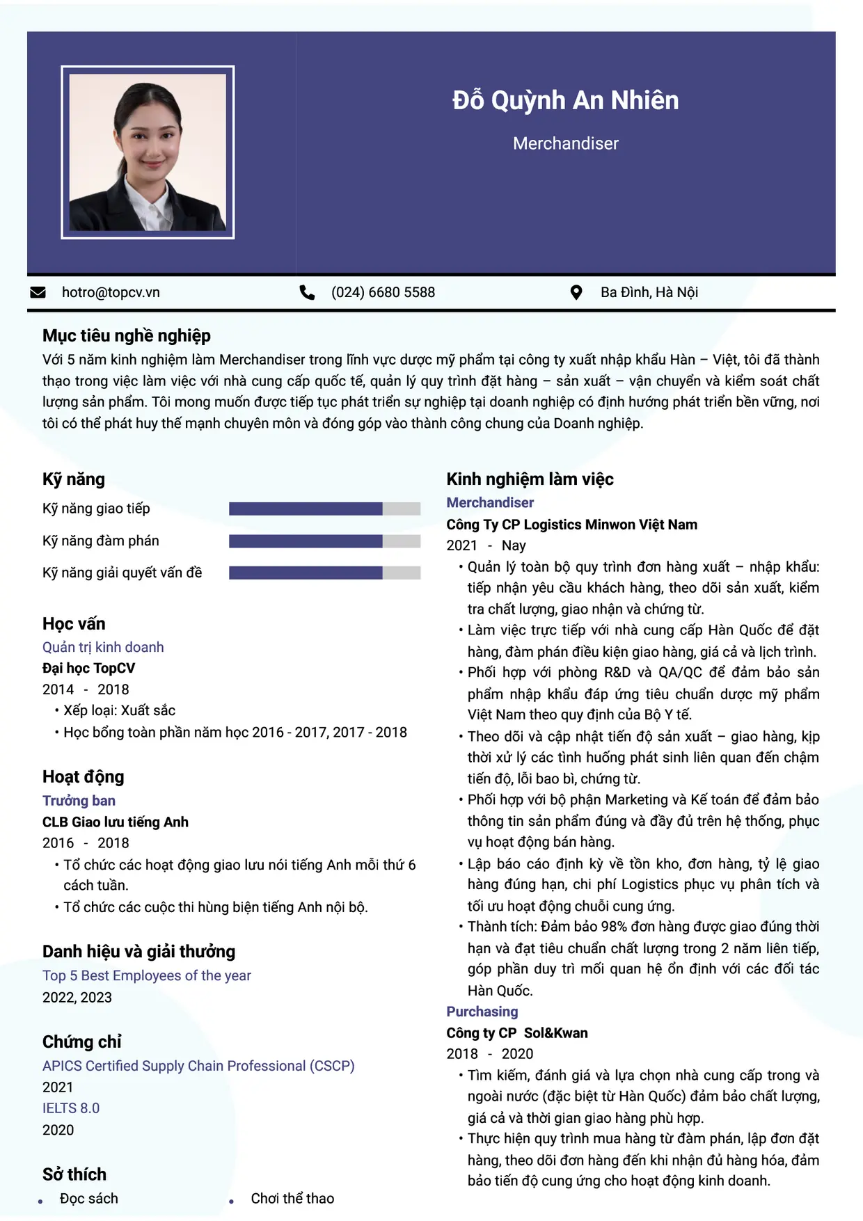 Mẫu CV xin việc Merchandiser