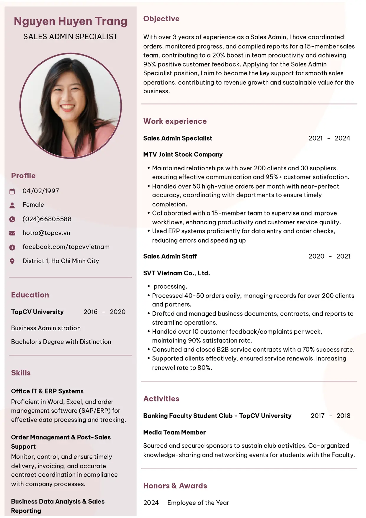 Mẫu CV xin việc tiếng Anh - Hiện đại 6