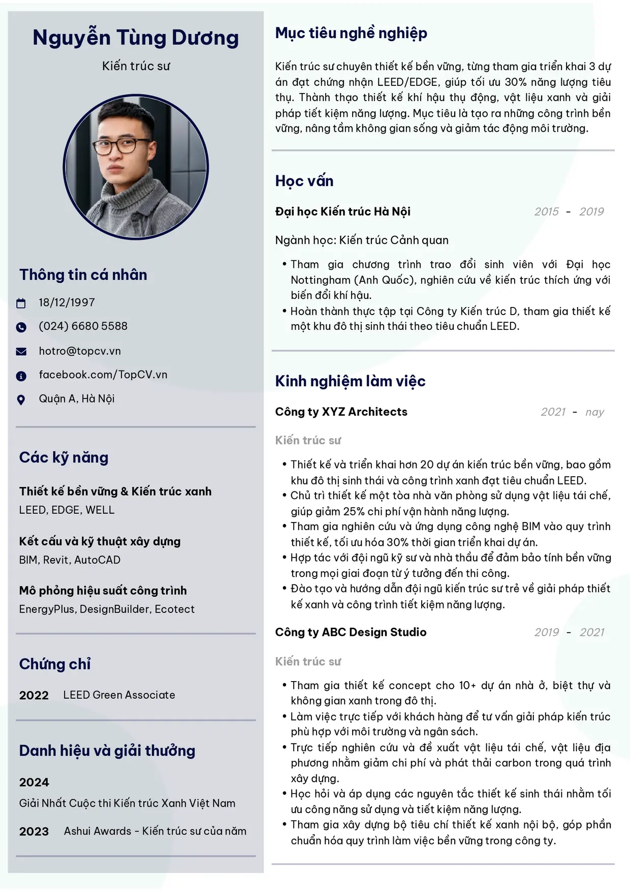 Mẫu CV xin việc Kiến trúc sư