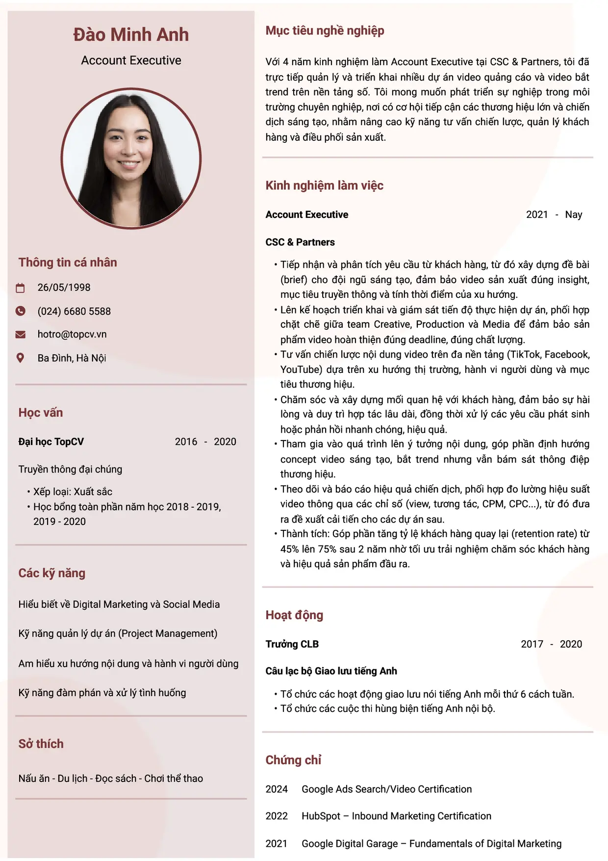 Mẫu CV xin việc Account Executive