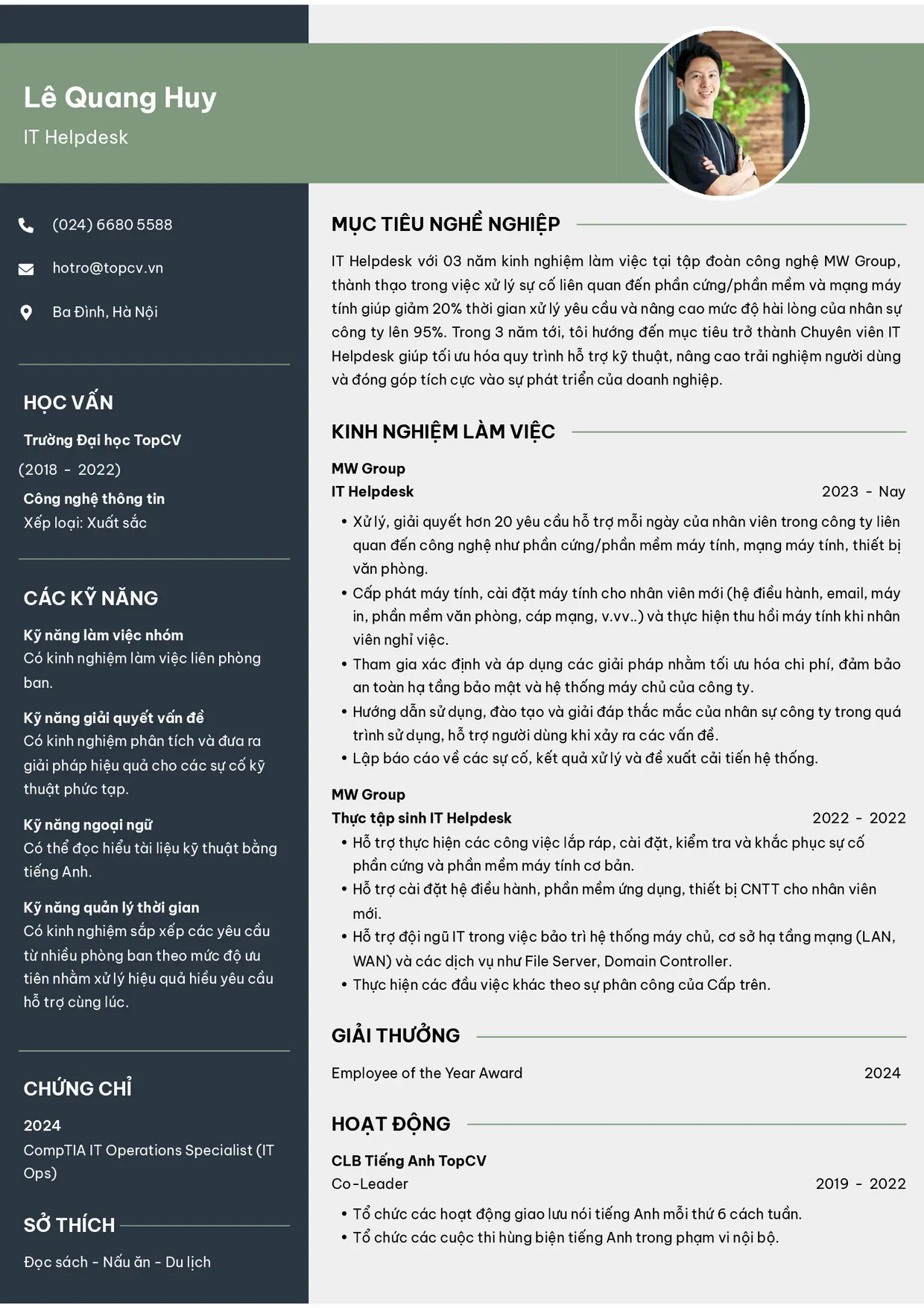 Mẫu CV xin việc IT Helpdesk style Outstanding 10