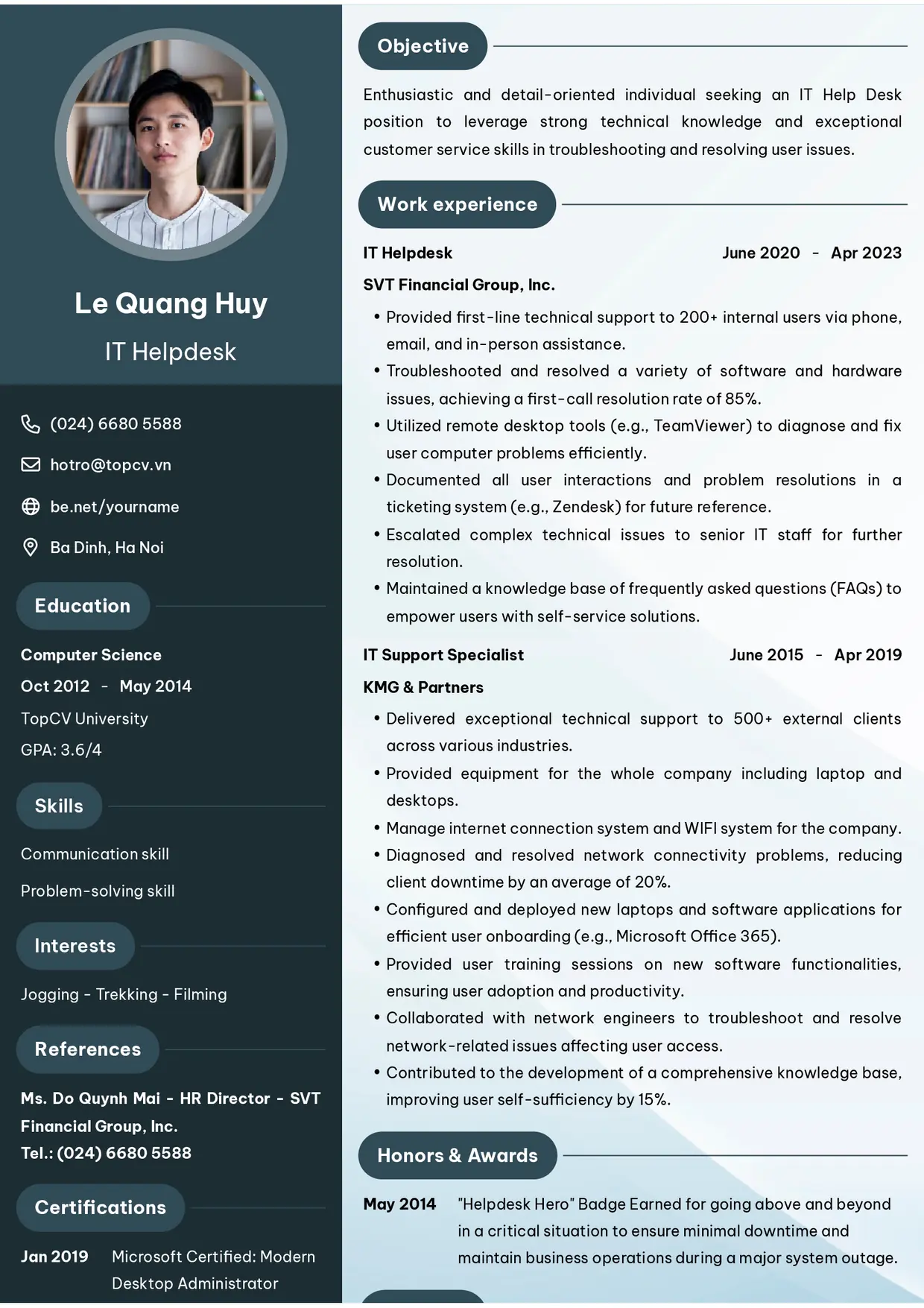 Mẫu CV xin việc IT Helpdesk style Ấn tượng 6