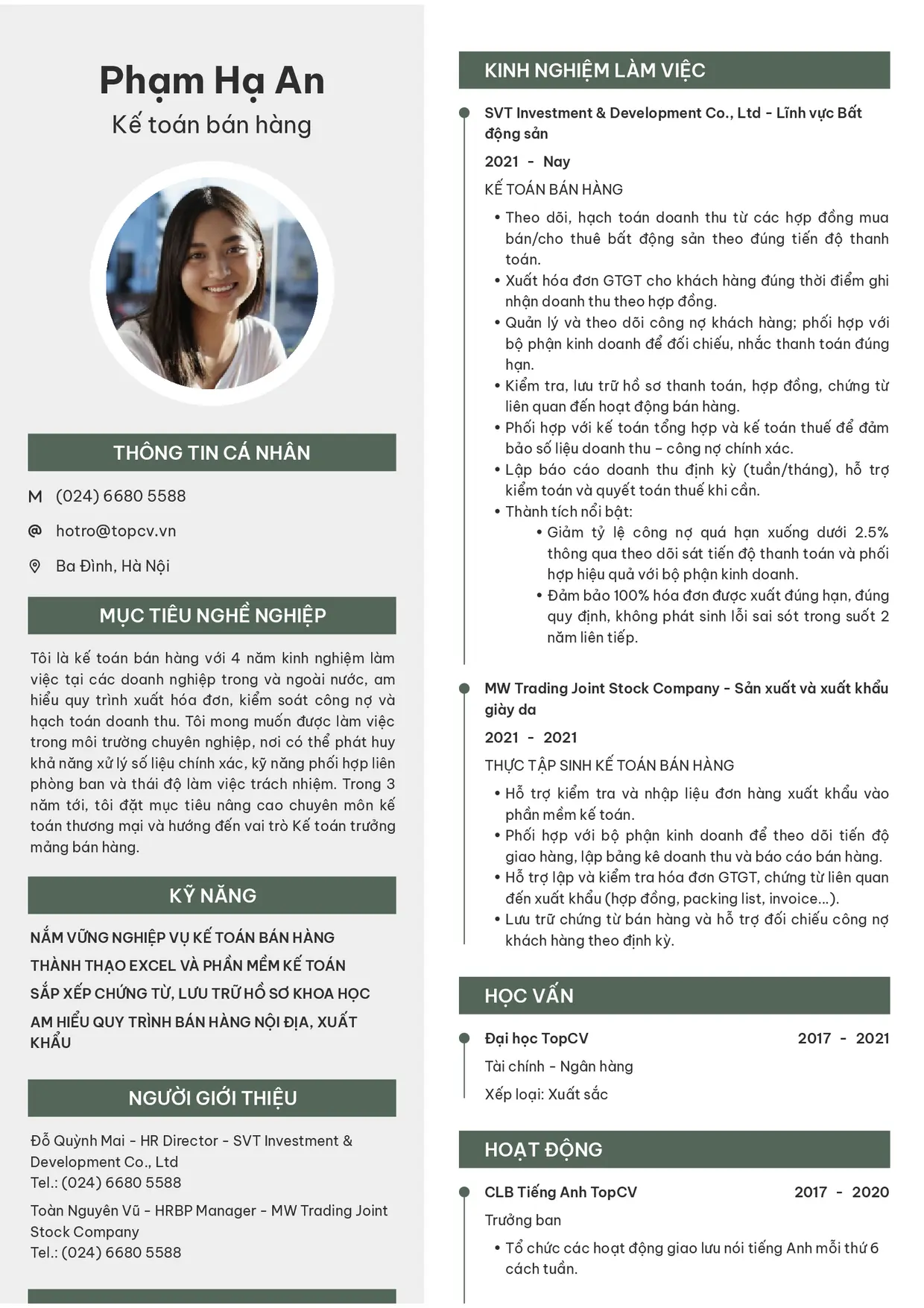 Mẫu CV xin việc Kế toán bán hàng