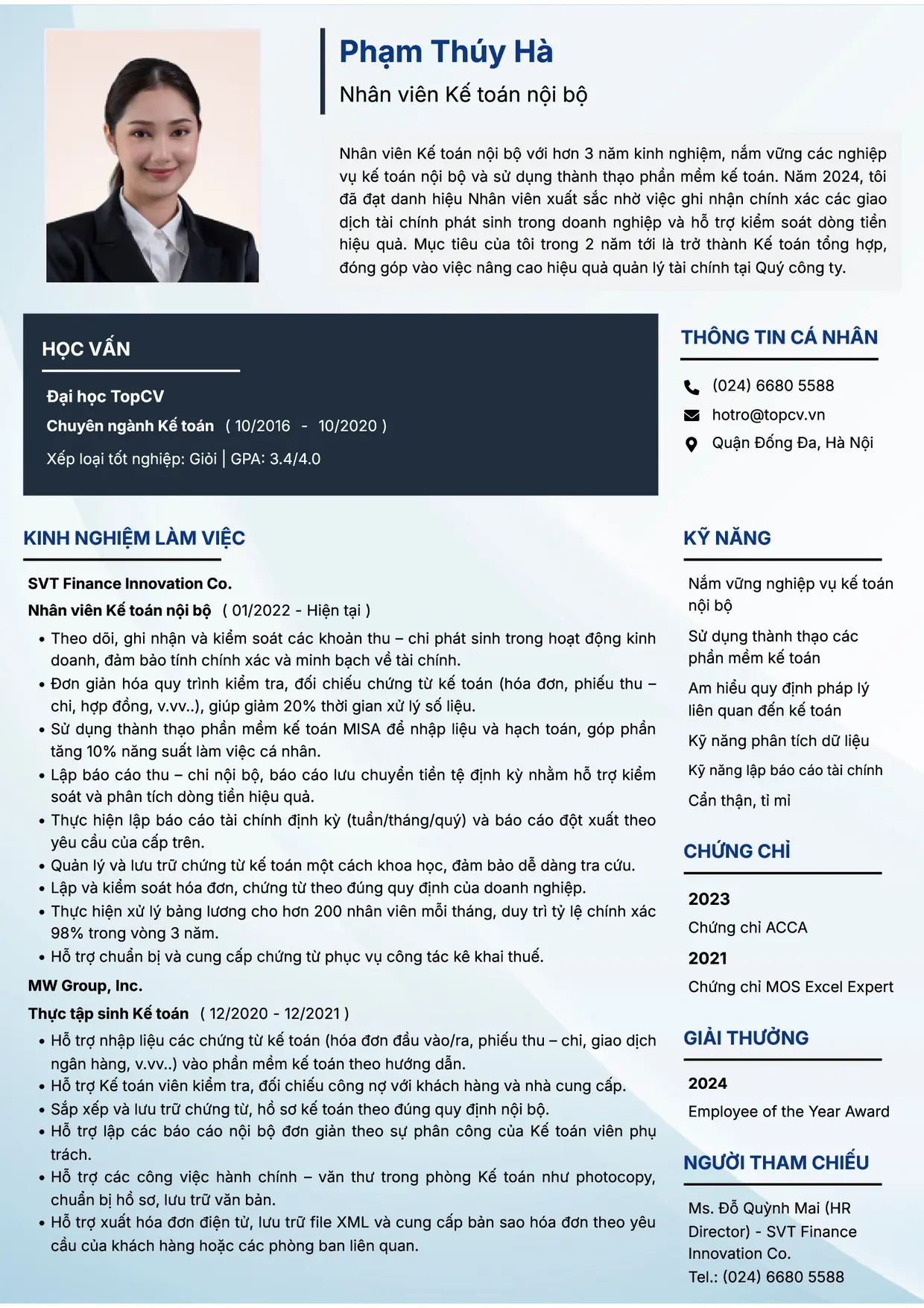 Mẫu CV xin việc Kế toán nội bộ style Tối giản 2