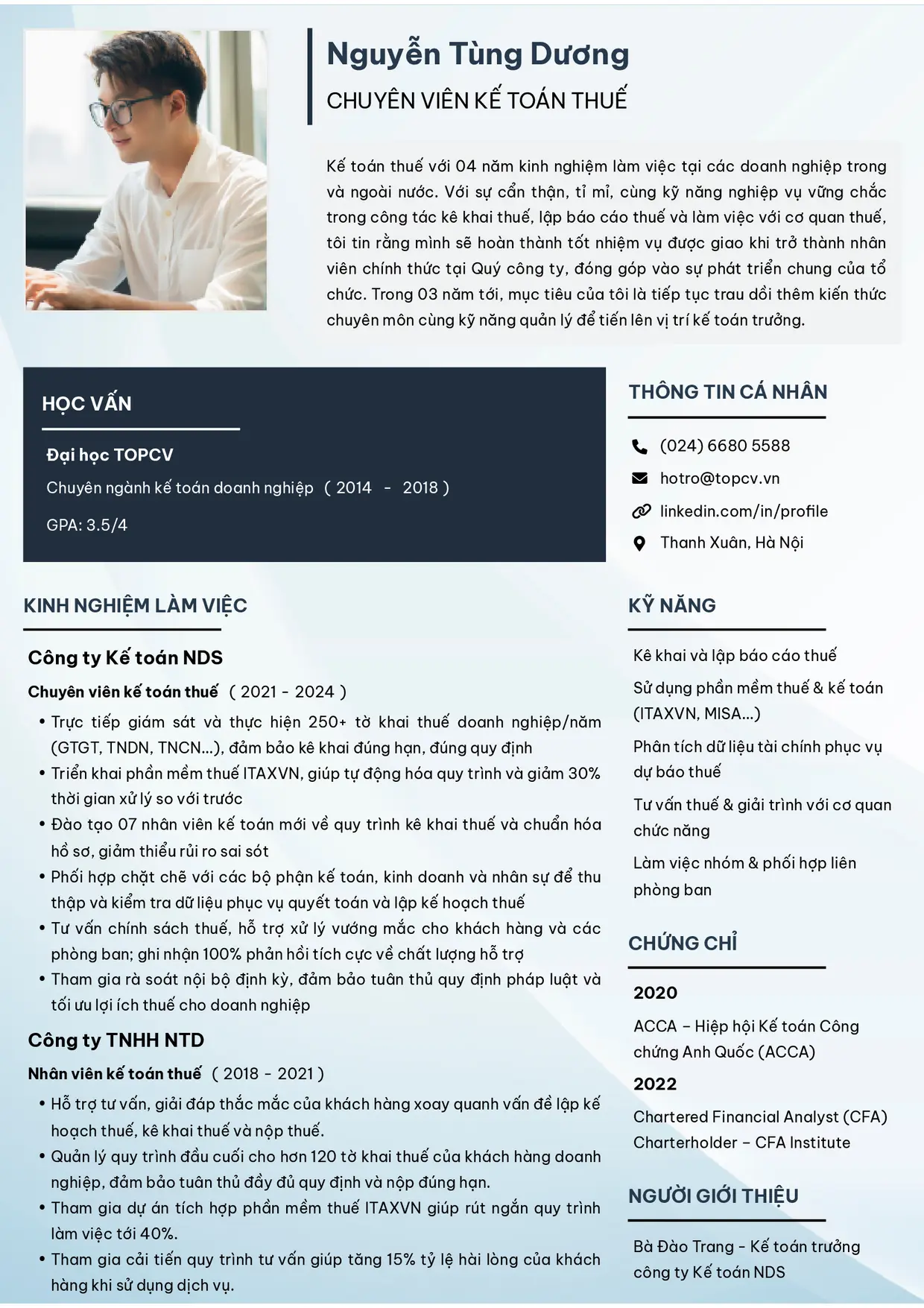 Mẫu CV Kế toán thuế style Tối giản 2