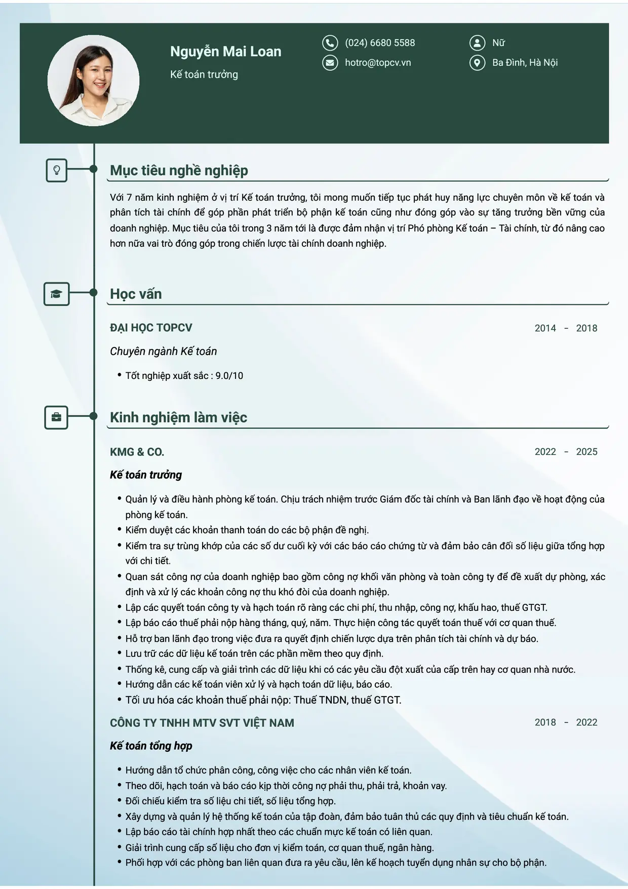 Mẫu CV xin việc Kế toán trưởng