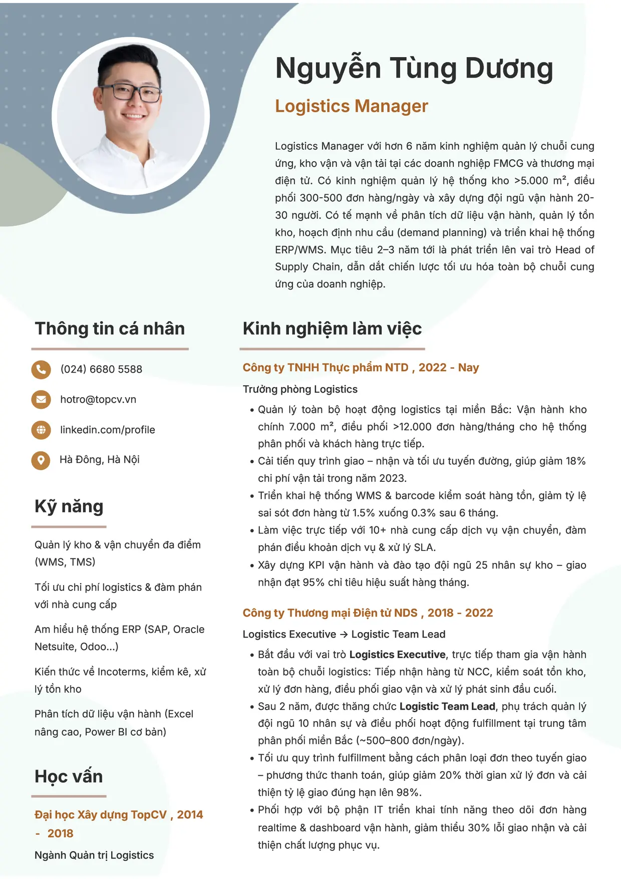 Mẫu CV xin việc Logistics Manager/Trưởng phòng Logistics