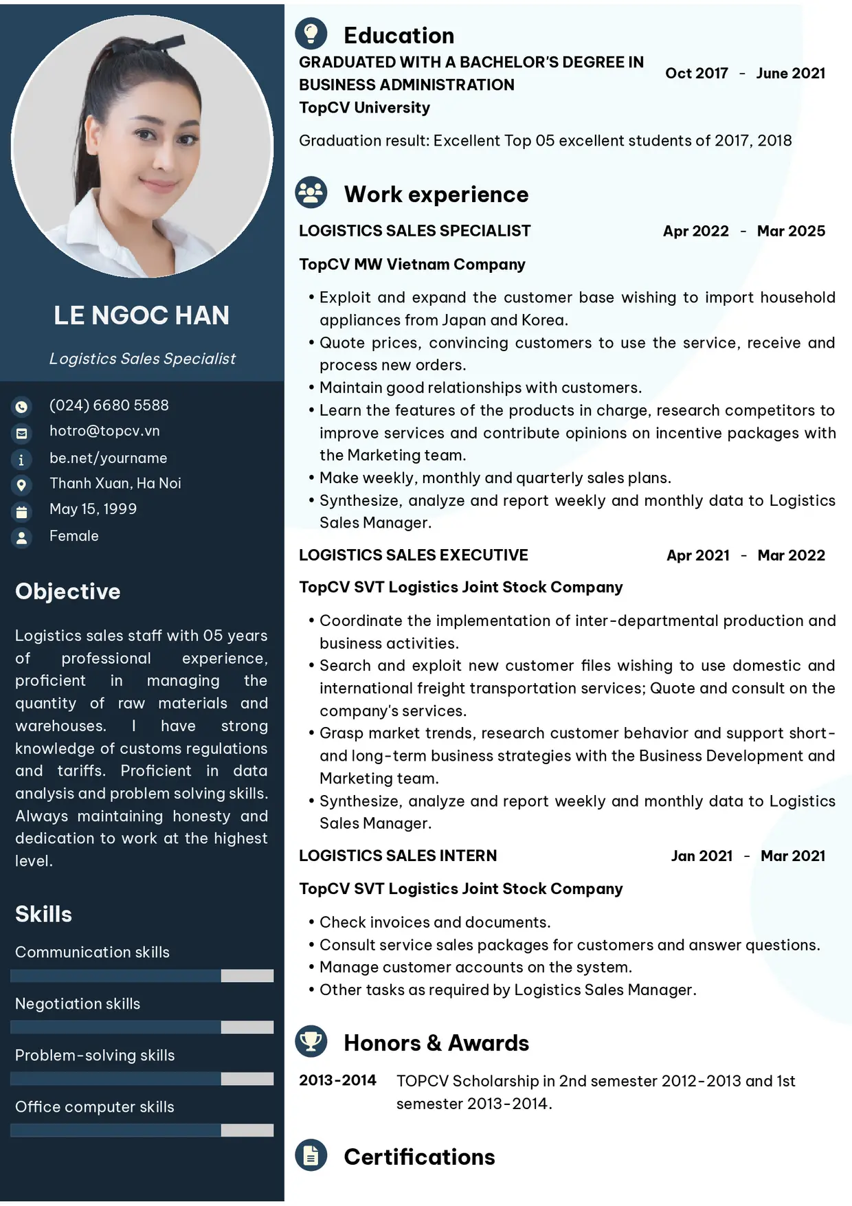 Mẫu CV xin việc Sales Logistic style Ấn tượng 2