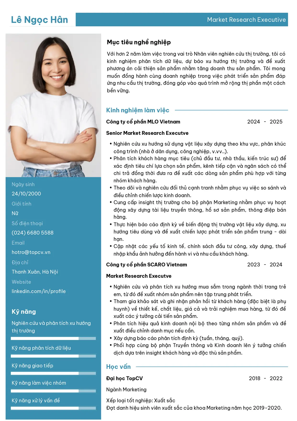 Mẫu CV xin việc Market Research