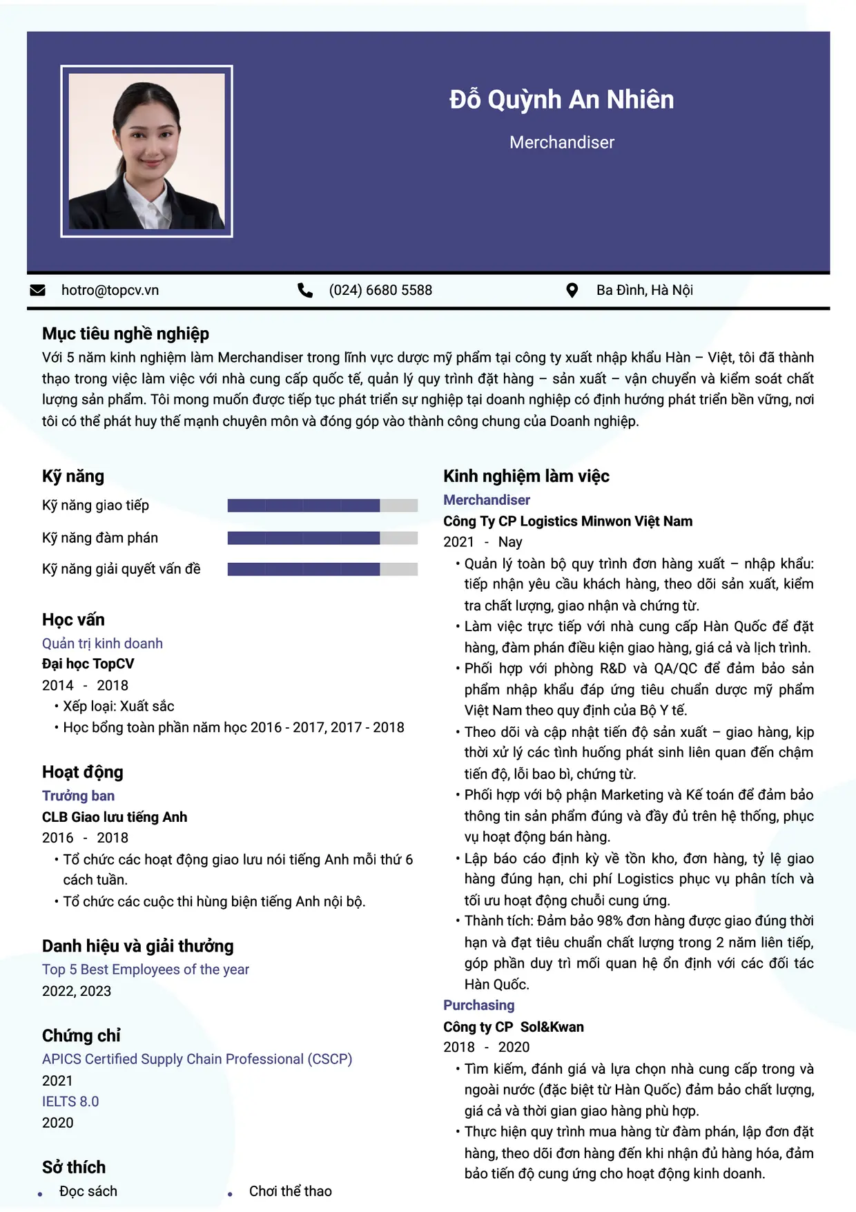 Mẫu CV xin việc Merchandiser