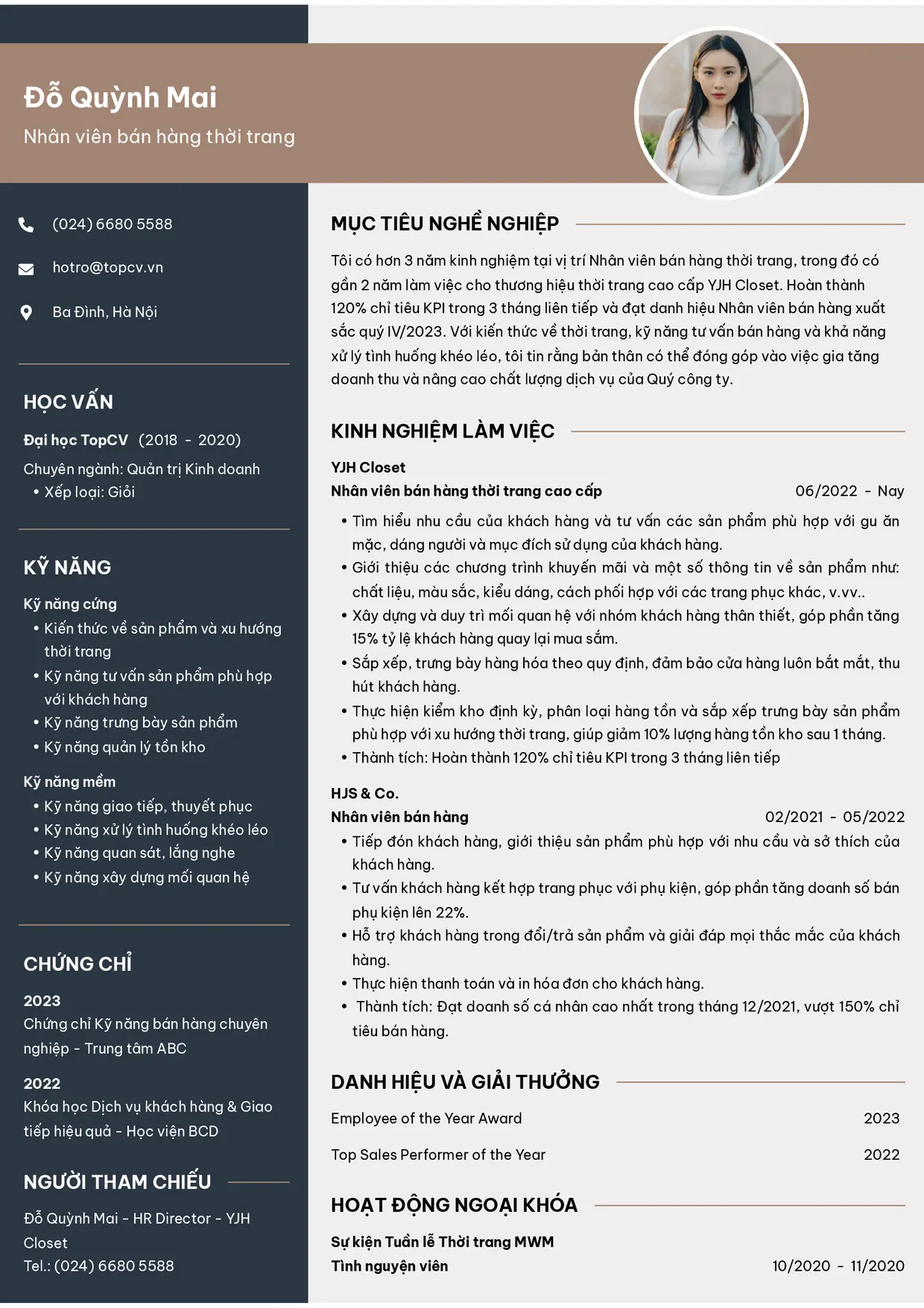 Mẫu CV Bán hàng thời trang style Outstanding 10