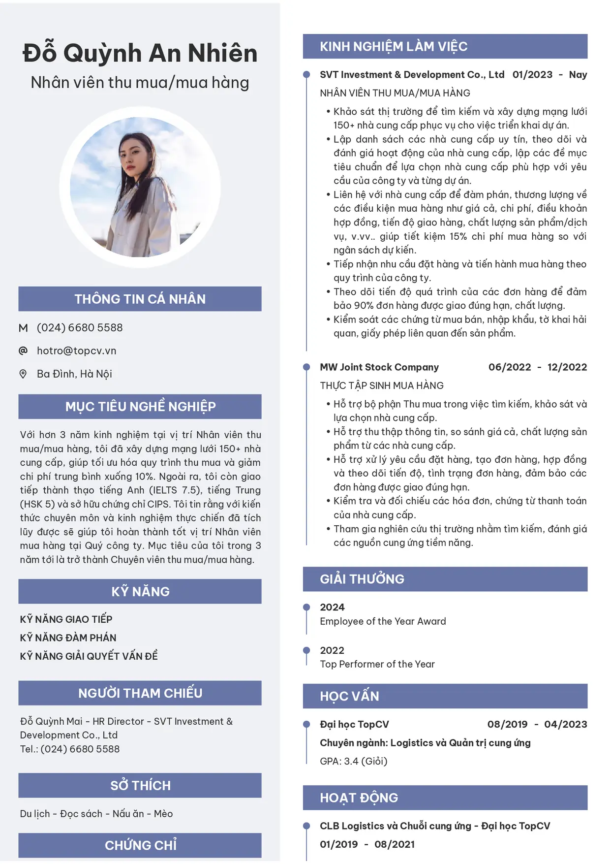 Mẫu CV xin việc Nhân viên thu mua/mua hàng