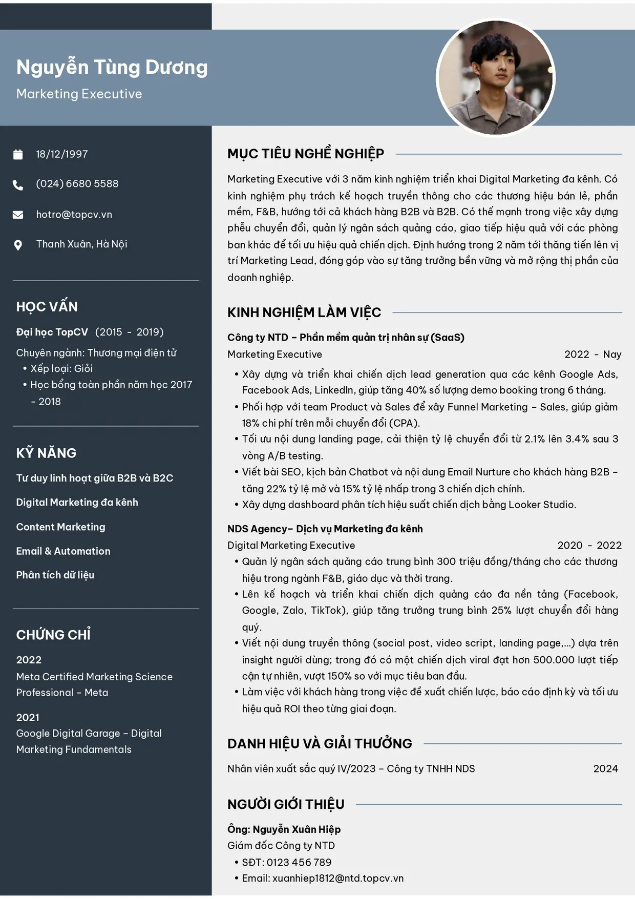 Mẫu CV xin việc Marketing Executive