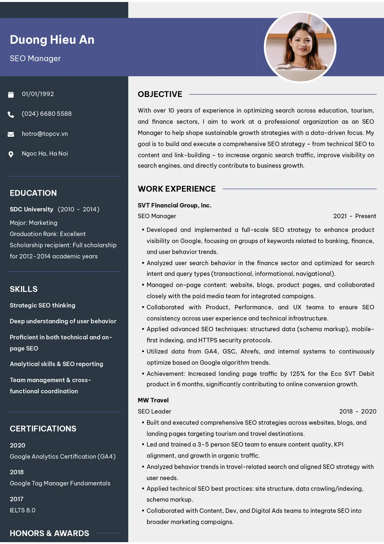 Mẫu CV xin việc SEO Manager