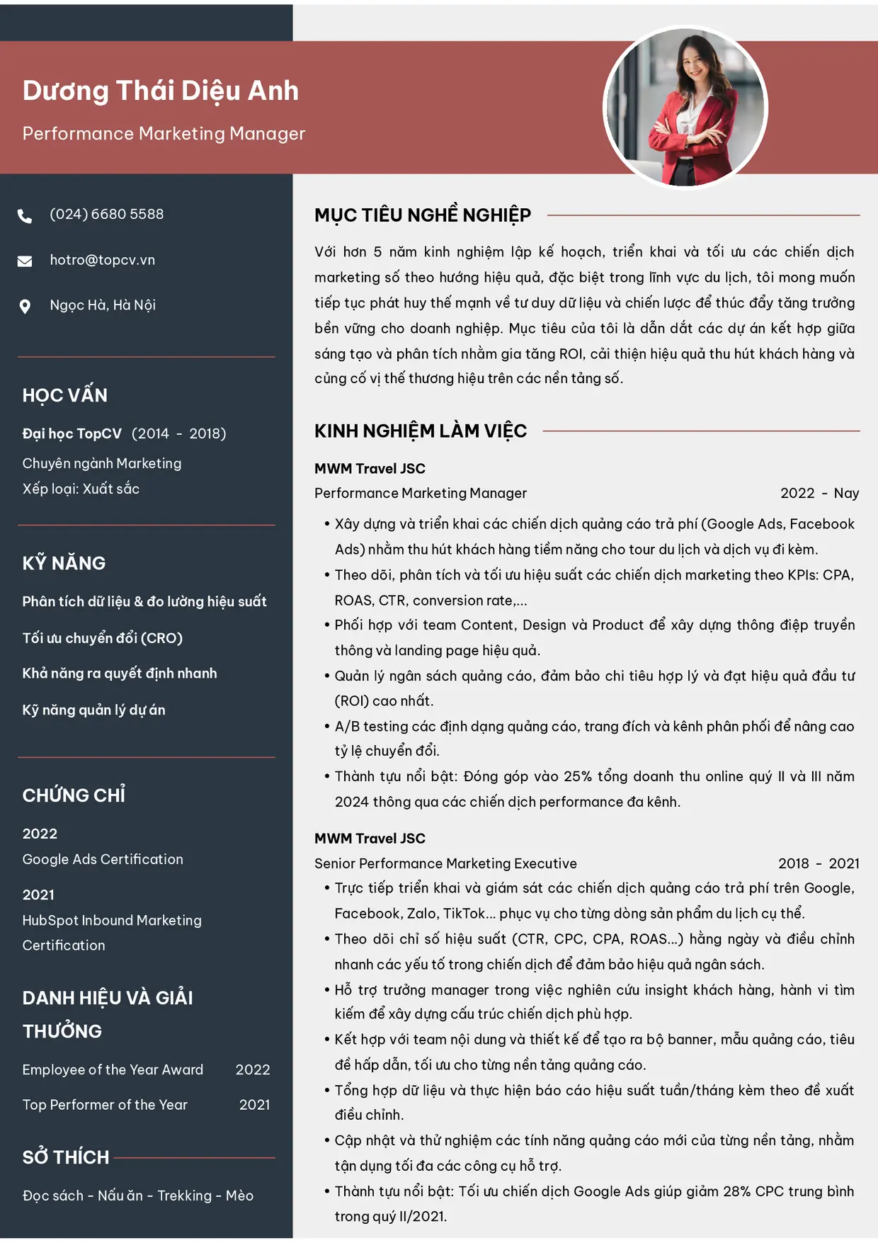 Mẫu CV xin việc Performance Marketing Manager