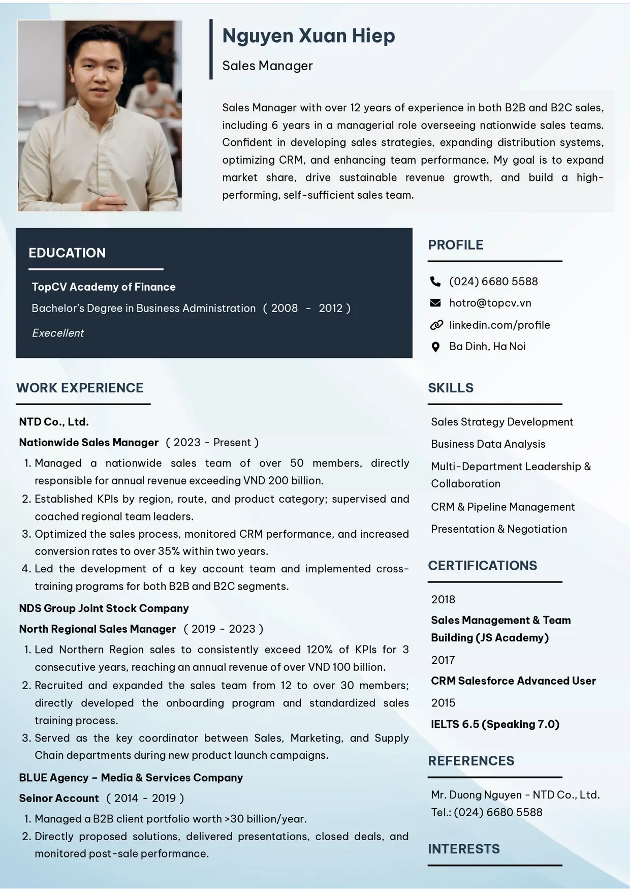 Mẫu CV xin việc Sales Manager style Tối giản 2