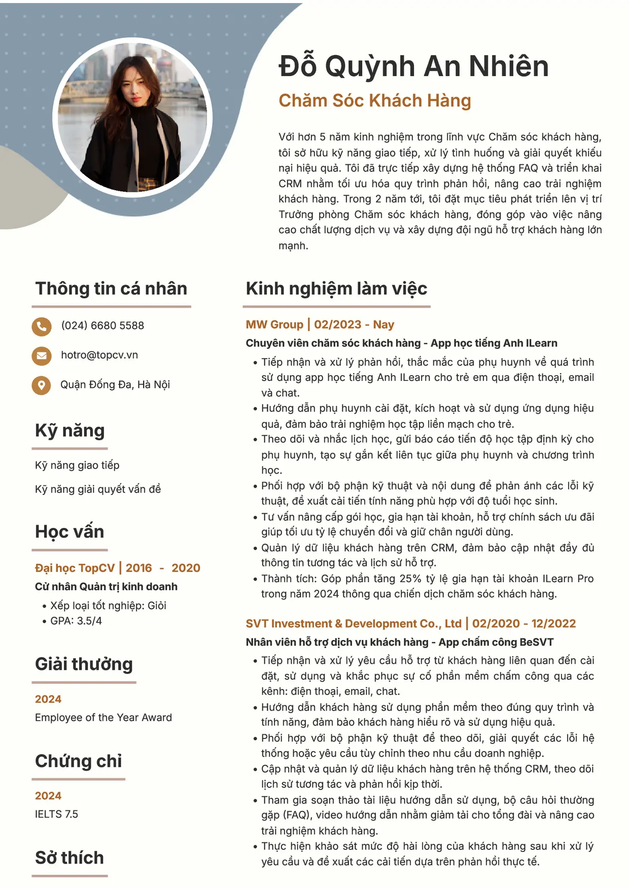 Mẫu CV xin việc Chăm sóc khách hàng