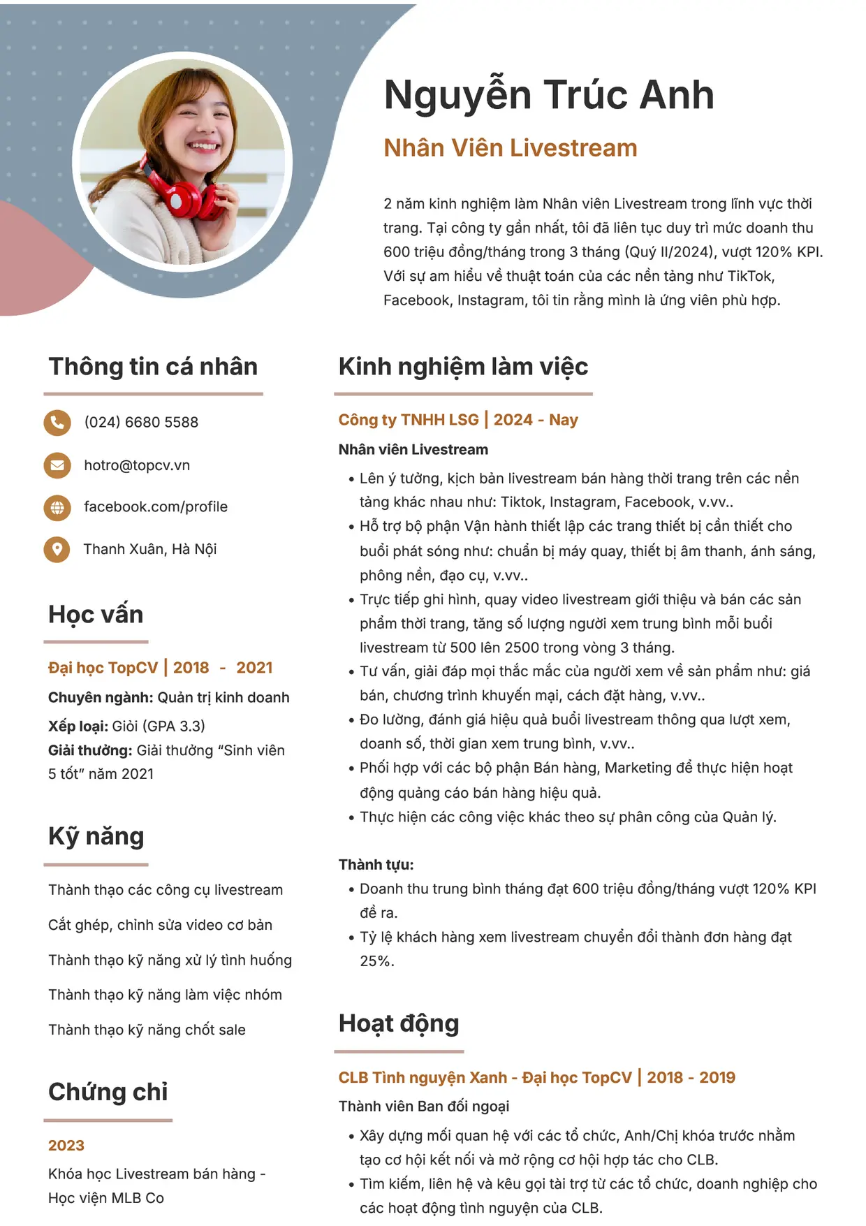 Mẫu CV xin việc tiếng Việt - Sáng tạo