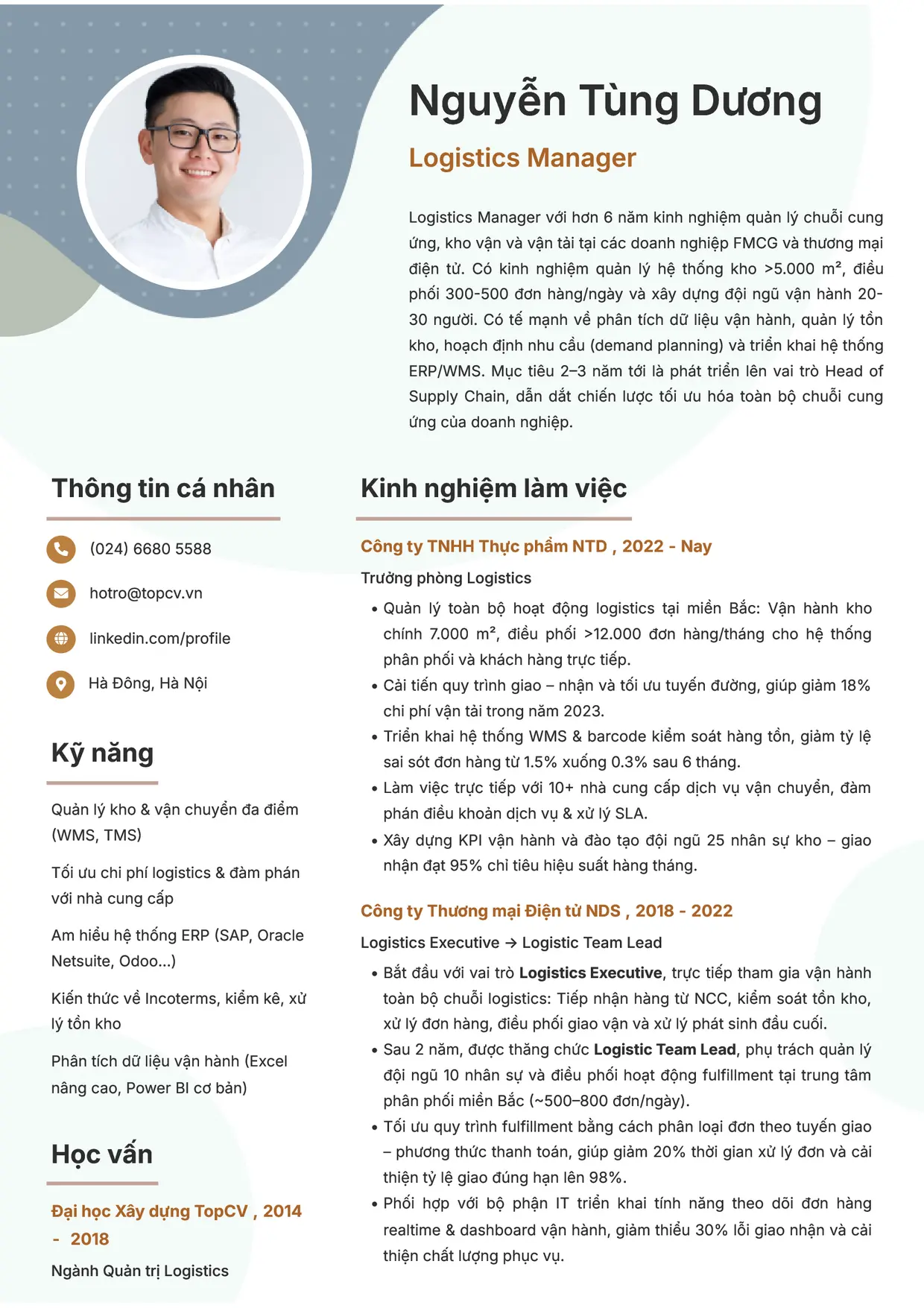 Mẫu CV xin việc Logistics Manager/Trưởng phòng Logistics